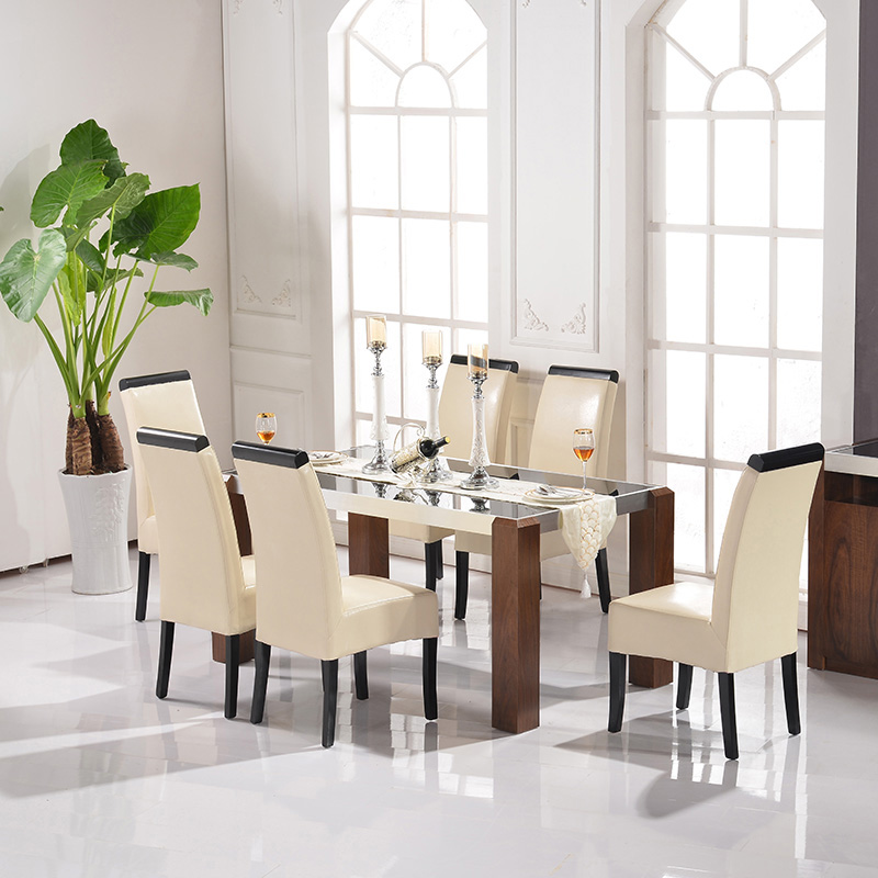 男人顾家 简约现代时尚饭桌 钢化玻璃餐台橡木贴皮餐桌椅组合701T
