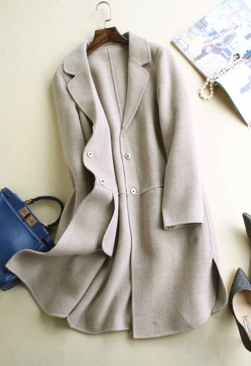 2015女冬季必备经典欧美新品高端手工中长款双面呢大衣女外套
