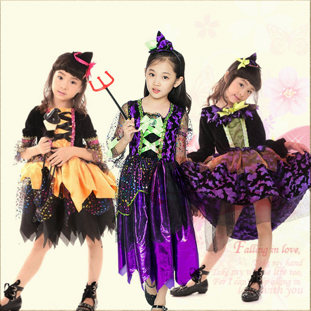 万圣节儿童巫婆舞蹈演出服装女童连衣裙搞怪cosplay小女巫表演服
