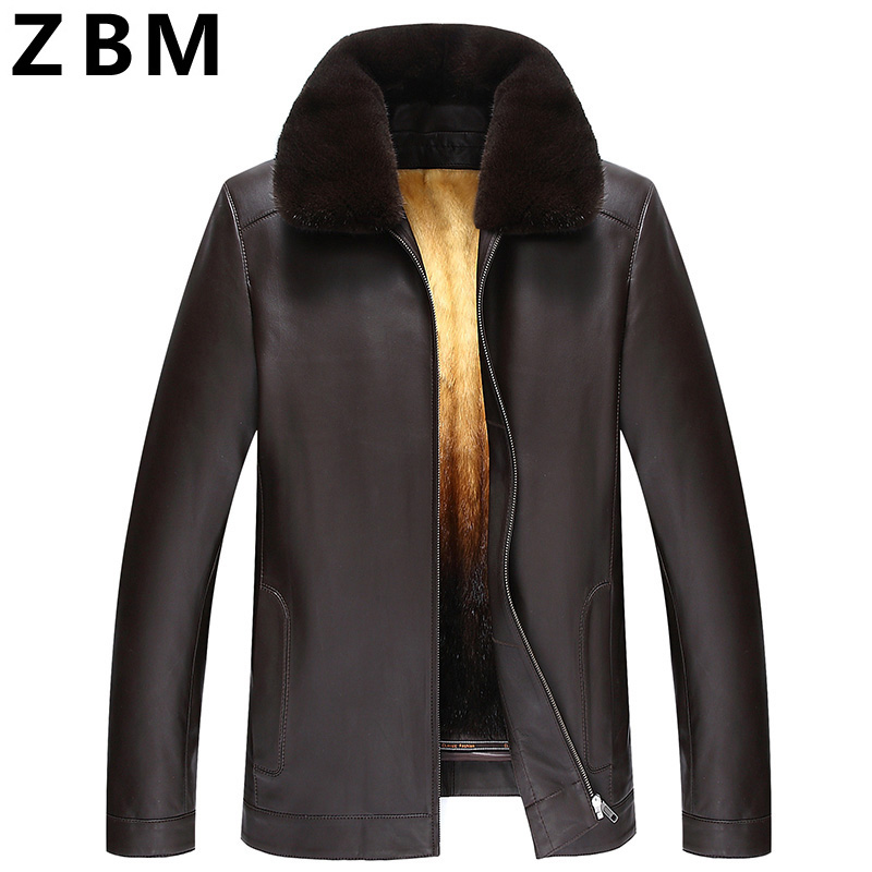 ZBM2015新款真皮皮衣男尼克服皮毛一体翻领修身黄金貂内胆外套