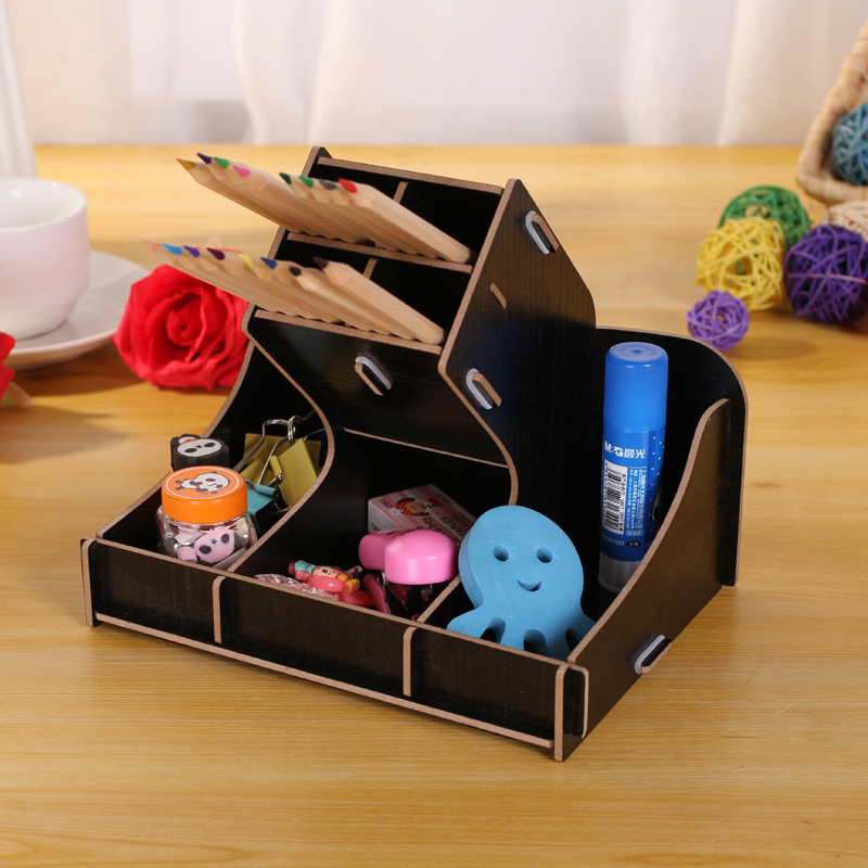 海纳百川 笔筒木质桌面多功能办公用品整理盒储物盒收纳盒包邮