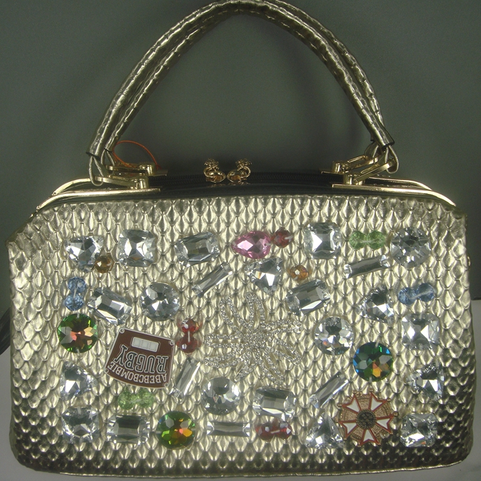 韩版时尚潮手工贴钻宝石菱格包包水钻宝石女包包化妆包手提包