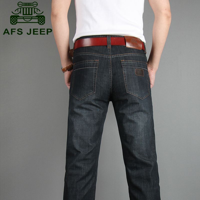 AFS JEEP春夏牛仔裤男士高档薄款宽松黑色直筒休闲男男装长裤子