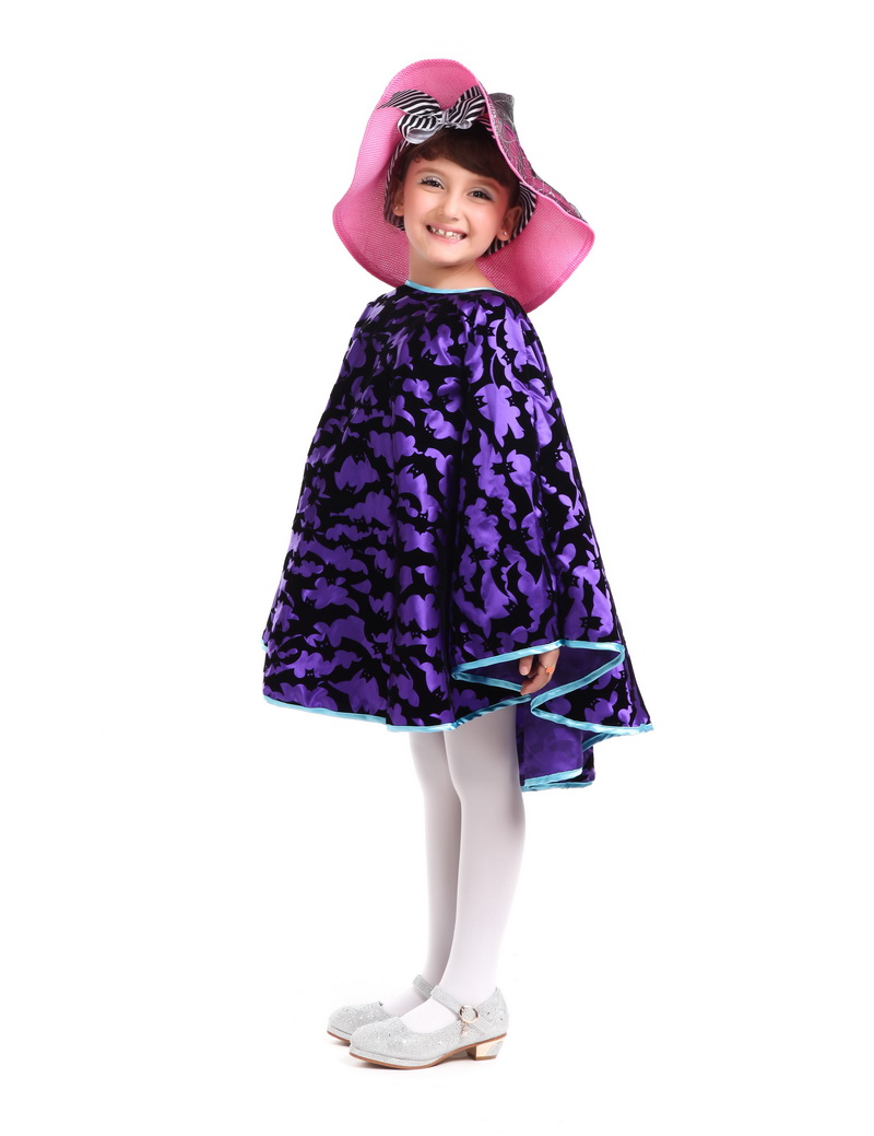 万圣节儿童小孩蝙蝠巫婆披风+粉色巫婆尖帽子