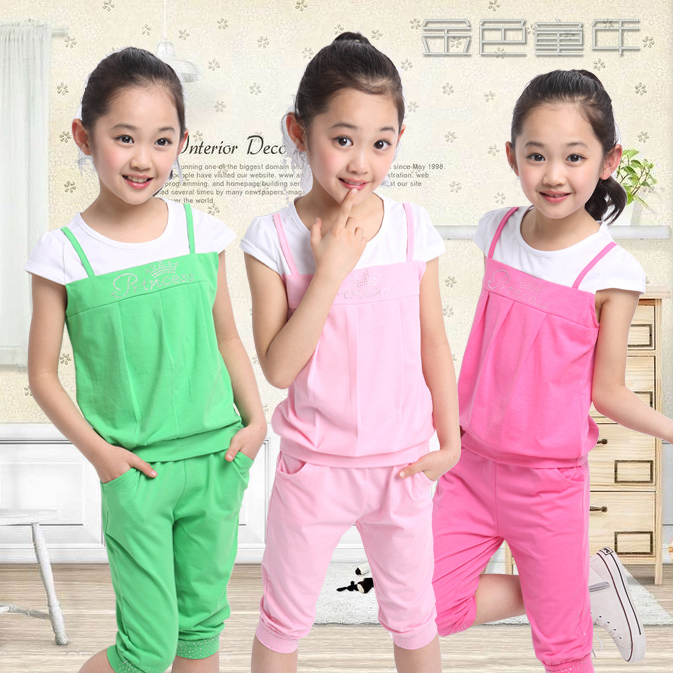 6女童装2015新款7夏装8韩版9儿童10套装11纯棉短袖T恤2件套3-12岁