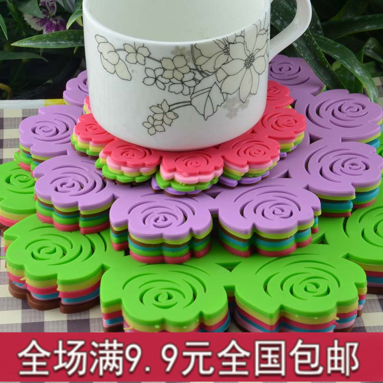 韩版时尚缕空玫瑰花瓣隔热垫加厚硅胶餐垫  碗垫盘垫锅垫茶杯垫