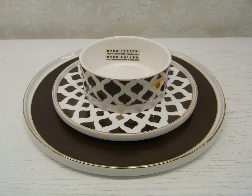 现代创意黑白巧克力碗/碟/盘 别墅样板房餐厅餐具桌面软装饰品