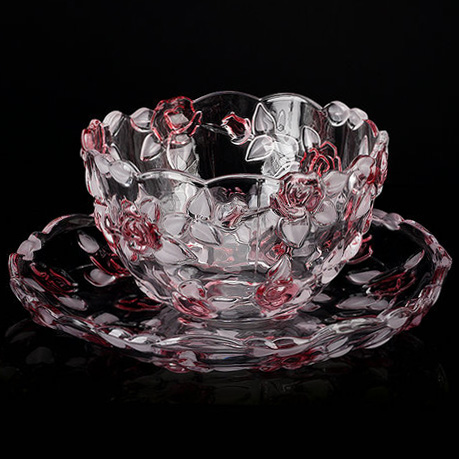 大号玫瑰水晶果盘玻璃水果盘果篮碗斗盆二件套装礼品结婚创意欧式