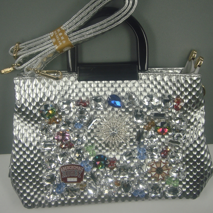 韩版时尚潮手工贴钻宝石菱格包包水钻宝石女包包单肩包手提包