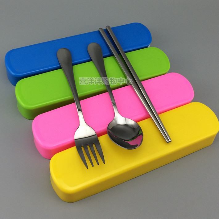 不锈钢筷子勺子套装 便携餐具 旅行环保式 盒儿童 学生三件套包邮