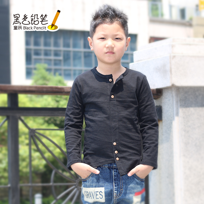 2015春秋新款儿童长袖全棉纯色T恤男童圆领上装中大小童韩版上衣