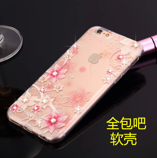 苹果iphone6s手机壳水钻女奢华超薄 新款6plus透明硅胶玫瑰金全包