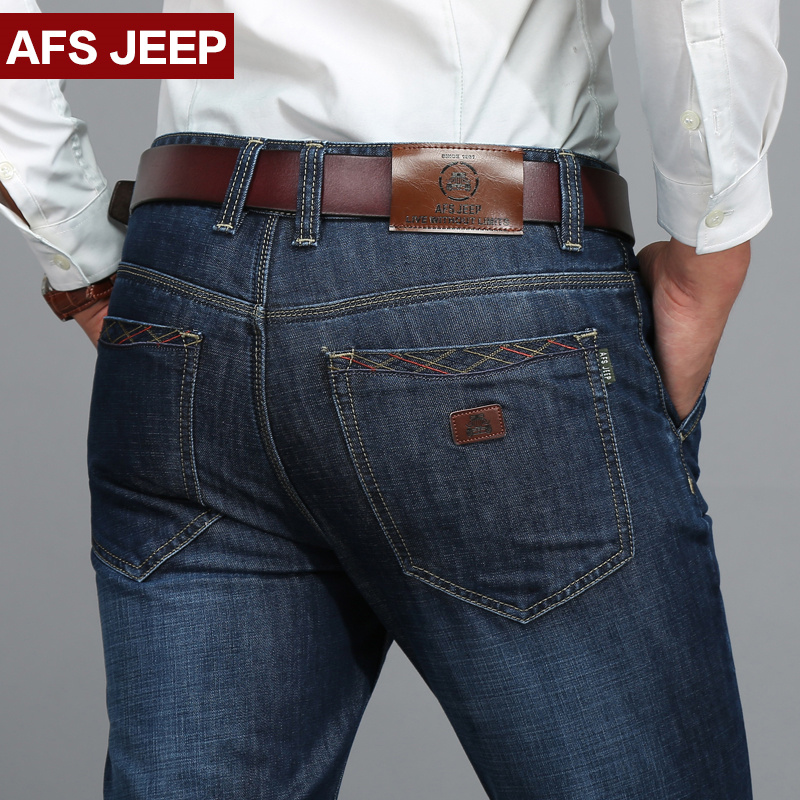 春夏季AFS/JEEP牛仔裤新款弹力战地吉普直筒宽松男士大码牛仔长裤
