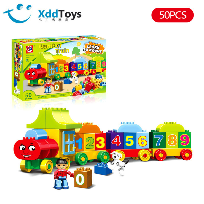 包邮数字小火车50块积木拼装玩具拼插乐高式城市组装儿童益智玩具