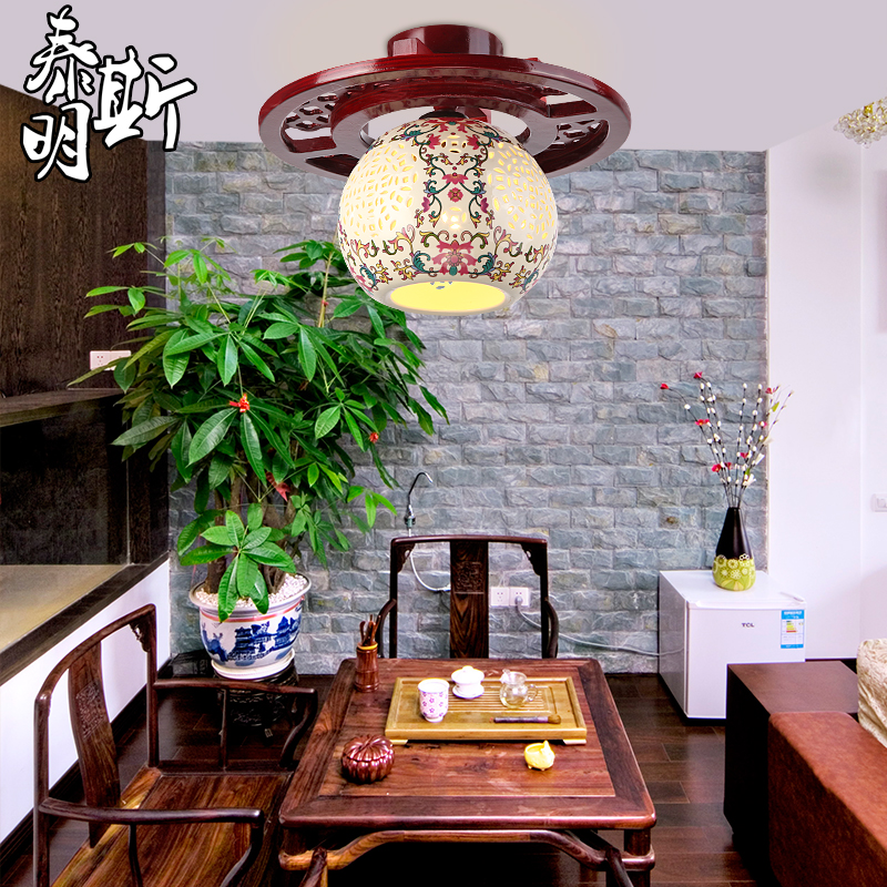 中式陶瓷灯罩中式灯具餐厅灯阳台吧台过道灯玄关灯单头吸顶灯