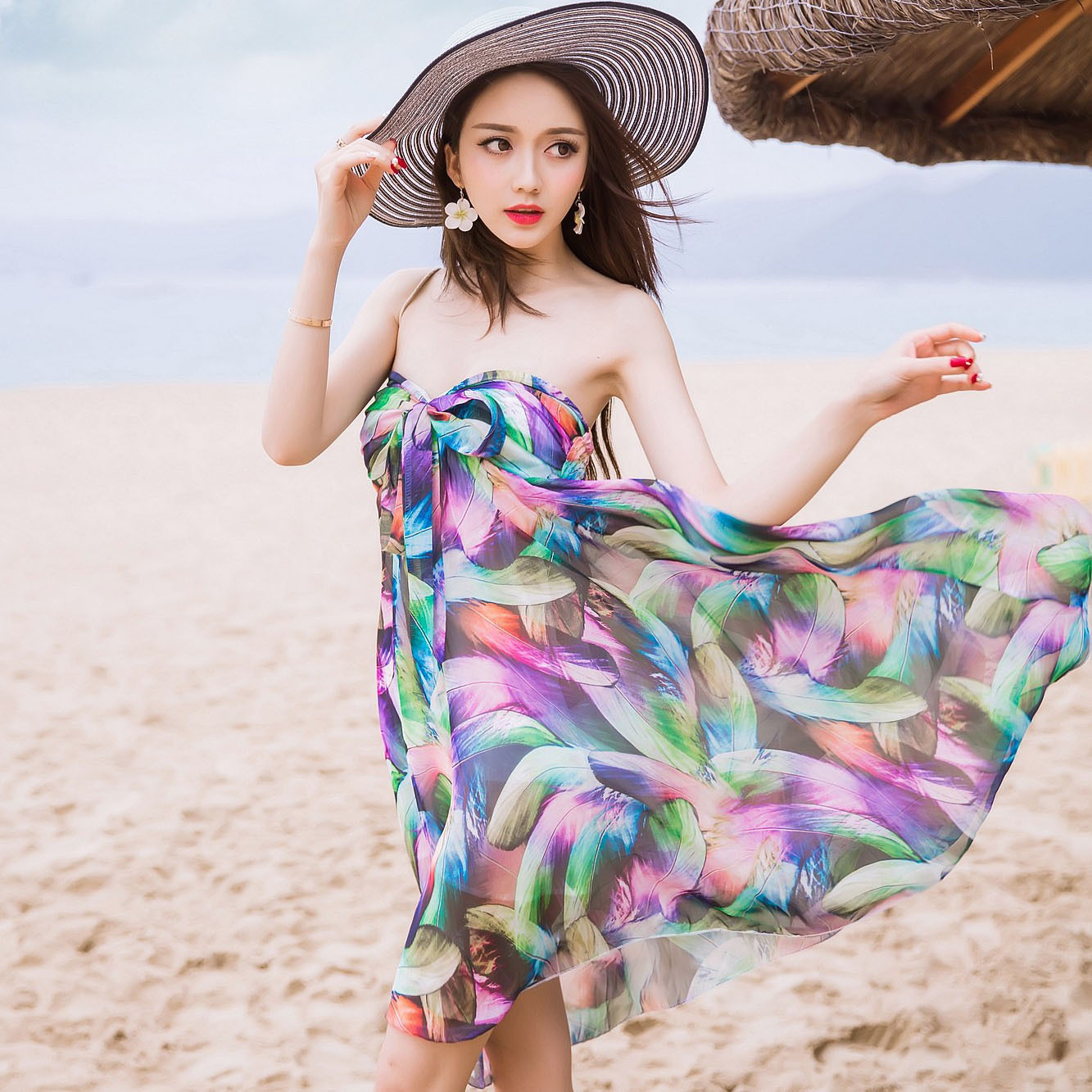 雪纺连衣裙2016夏抹胸印花修身显瘦女波西米亚短裙海边度假沙滩裙