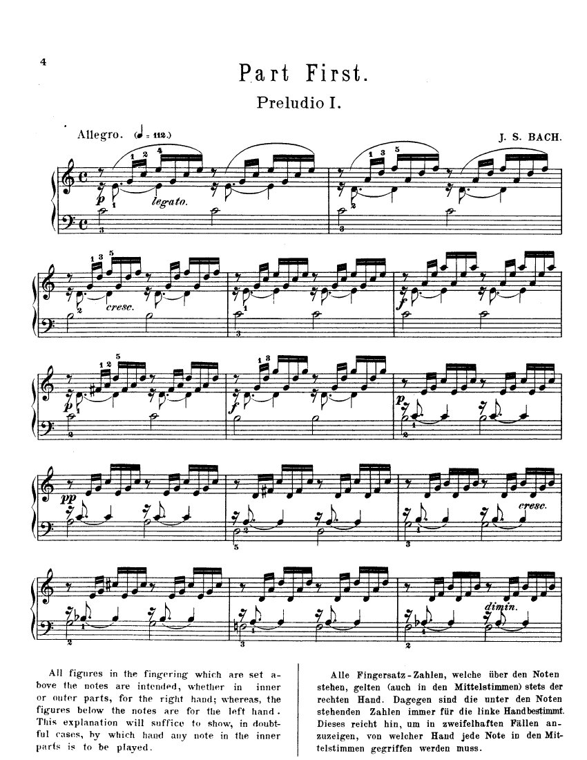 11127巴赫 C大调前奏曲与赋格 钢琴谱 十二平均律 BWV846 带指法