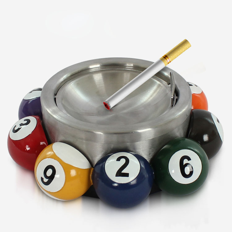 不锈钢台球烟灰缸 台球创意烟灰缸奖品 树脂球房用烟灰缸礼品