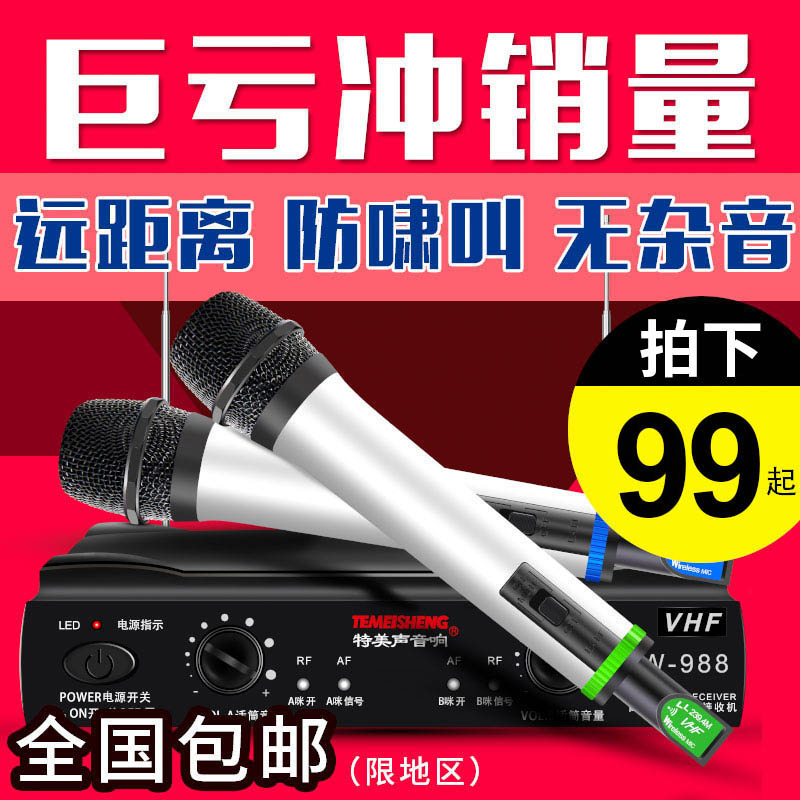特美声Temeisheng w-988无线话筒一拖二家用KTV用专业无线麦克风