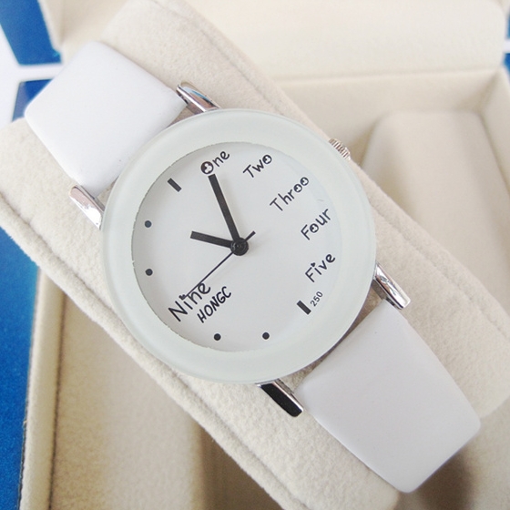 手表女学生款韩版简约石英电子表皮带白色防水高初中学生情侣手表