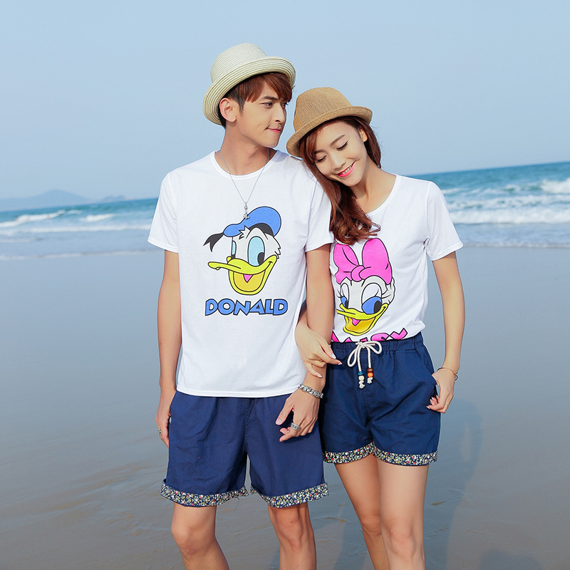 洛高情侣装夏装2015新款套装韩版夏季短袖T恤沙滩男女情侣t恤班服