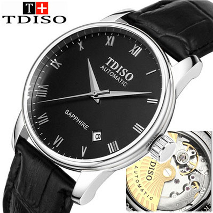 TDISO瑞士正品商务手表男士全自动机械表背透精钢防水腕表真皮带
