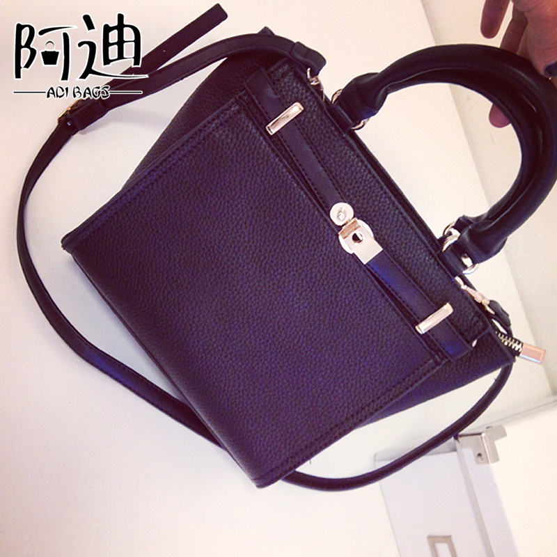 2015韩版女包新款复古公文包手提包单肩斜挎包杀手包黑色铂金女包