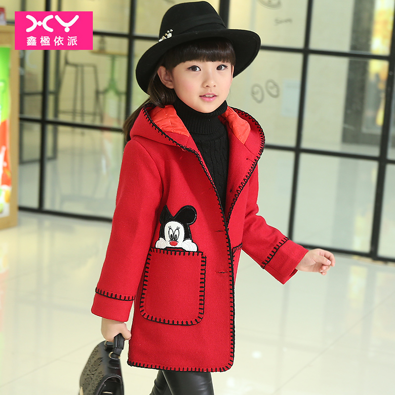 童装女童毛呢大衣儿童冬装外套2015新款韩版中大童连帽呢子外套潮