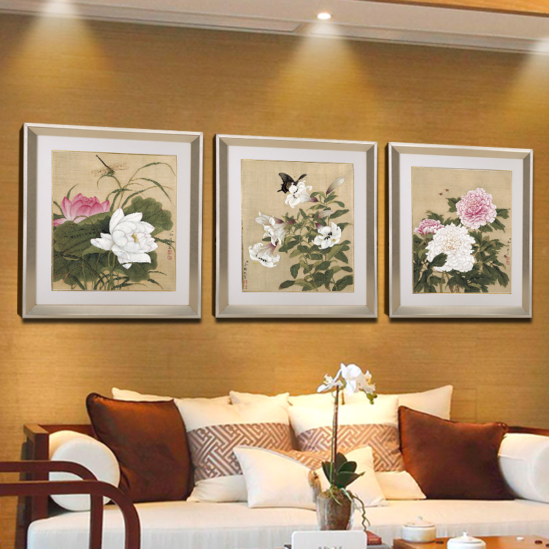 中式创意高档客厅新房装修装饰画现代中式简约沙发背景有框挂画壁