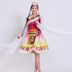 藏族舞蹈服装女 民族水袖演出服 西藏歌舞服短款 舞台表演服特价