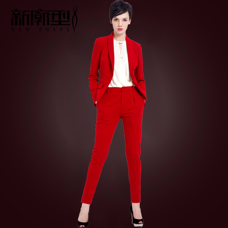 新廓型红色西装套装女气质时尚长袖休闲小西装修身女士职业装西服