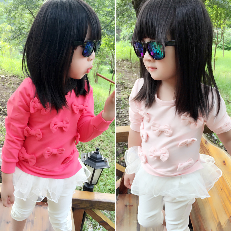 女童秋季童装卫衣小童1-2-3-4岁韩版蝴蝶结长袖T恤女宝宝幼童上衣