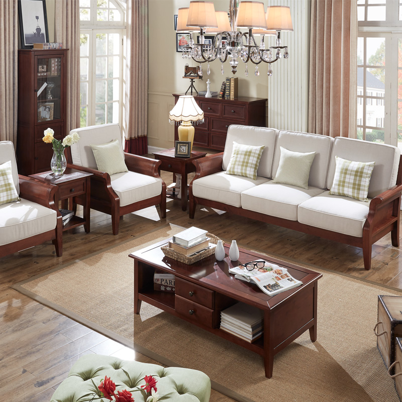 九木坊小户型美式沙发欧式沙发美式实木沙发布艺沙发组合枫桦木