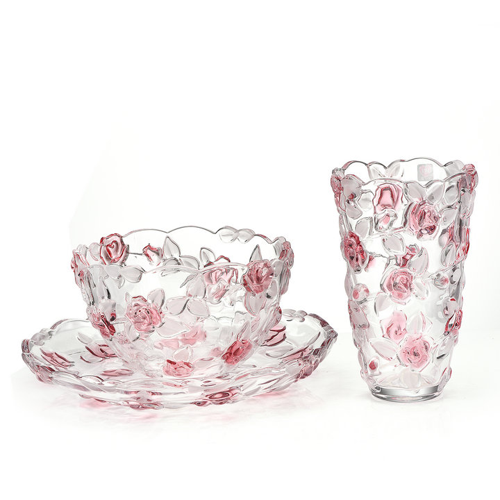 玫瑰水晶玻璃水果盘糖干果分格茶托盘子现代创意时尚欧式客厅套装