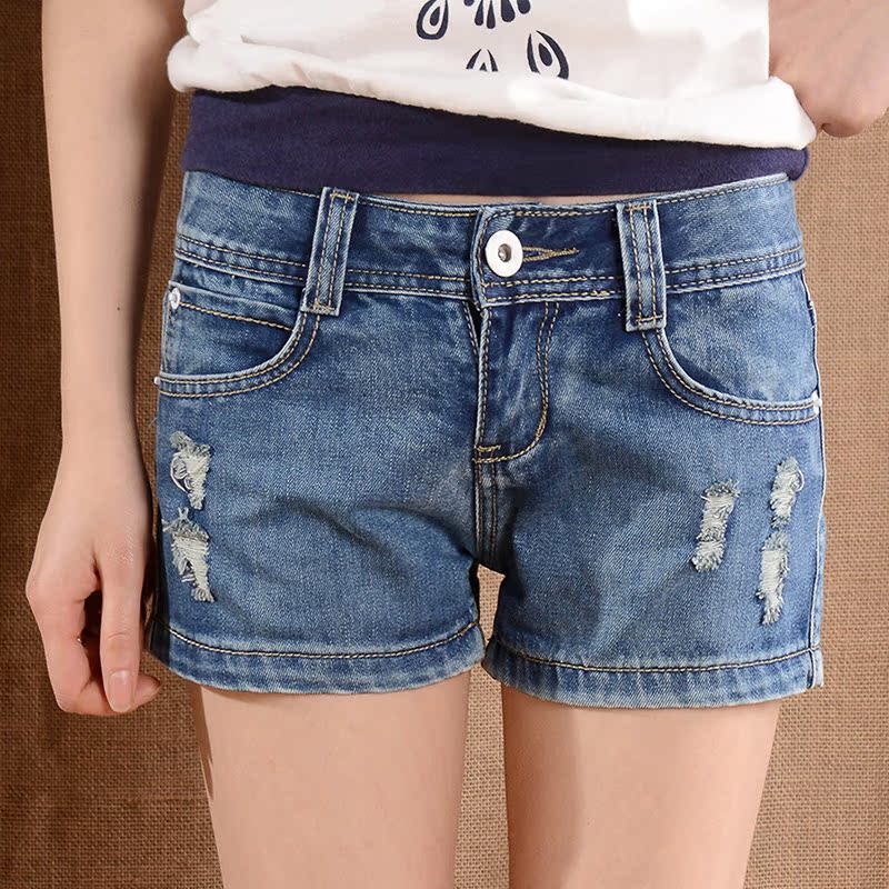 2015夏季女式新款牛仔短裤 韩版女士低腰破洞热裤显瘦百搭磨破