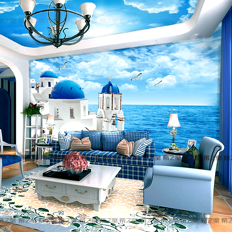 3d立体地中海墙纸 卧室客厅沙发餐厅电视背景墙壁纸 大型壁画城堡