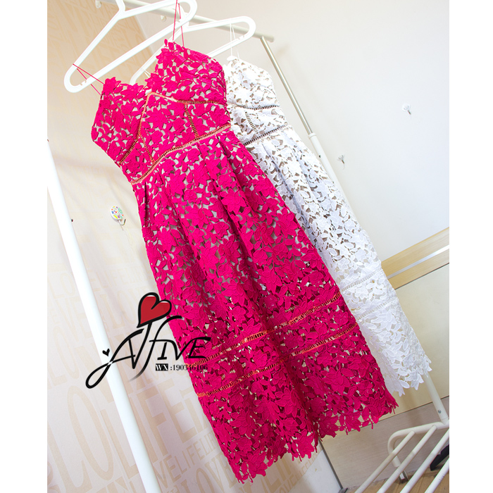 麦果时尚2015新款S*P同款性感纯色高级定制蕾丝吊带连衣裙长裙夏