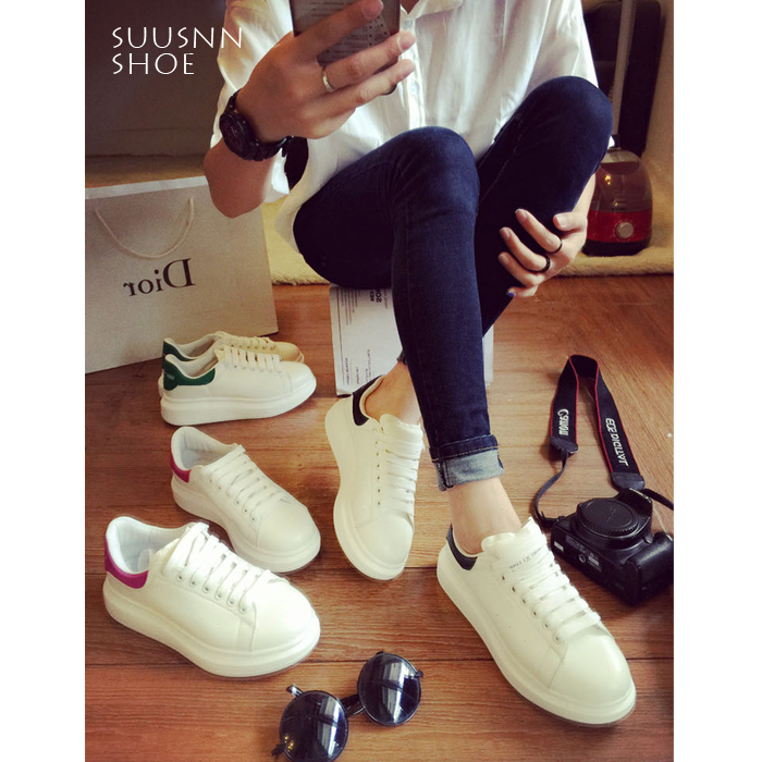 韩版夏季新款袁珊珊同款系带小白鞋松糕厚底学生板鞋球鞋平底女鞋