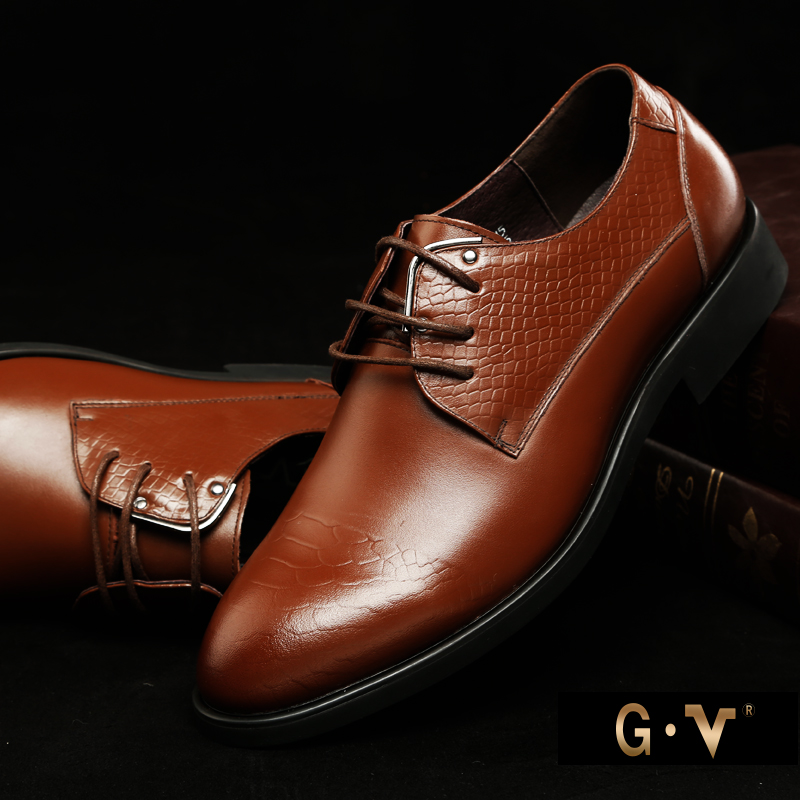 G.V正装鞋秋季新商务休闲鞋男士皮鞋正装系带头层牛皮婚鞋E277-7