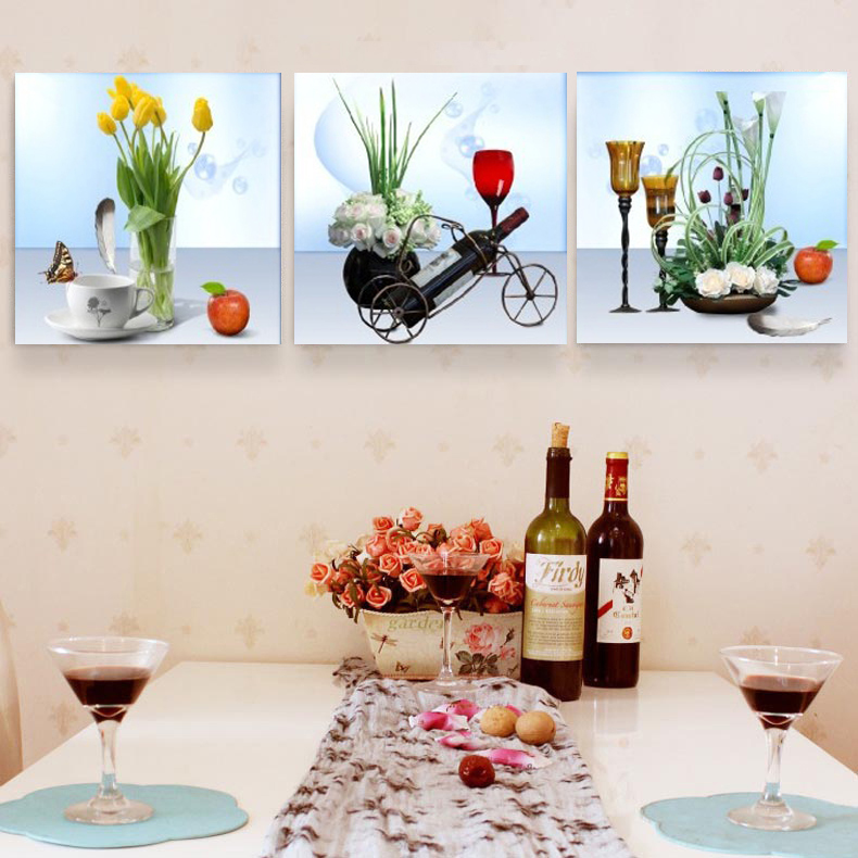 客厅沙发背景墙餐厅装饰画三联现代简约无框挂画壁画酒杯水果冰晶