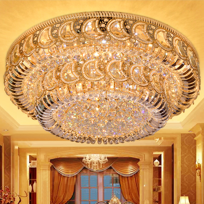 维雅 欧式客厅灯大气圆形水晶灯LED金色水晶吸顶灯现代灯餐厅1309