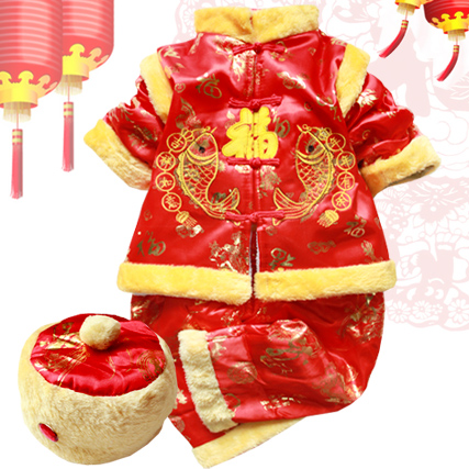 儿童冬装唐装 棉衣中国风男宝宝唐装加厚新年装 婴儿生日周岁礼服
