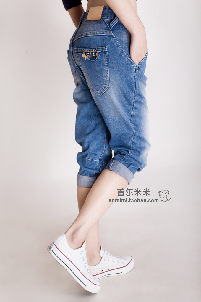 韩国 Mini brand 金属装饰磨白舒适牛仔裤 879#