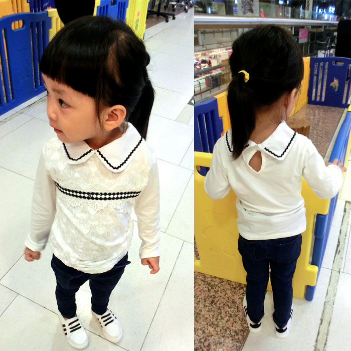 3-7岁女宝宝女童装女小童韩版打底衫儿童时尚蕾丝长袖T恤2015新款
