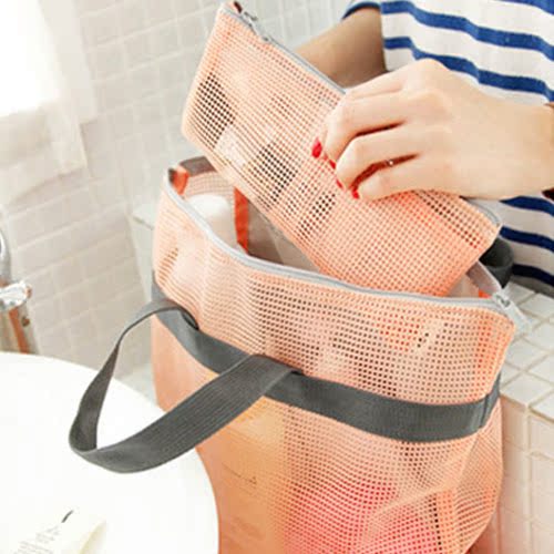 韩国新款带手提网状旅行洗漱包化妆袋 收纳包整理袋 手提袋牙刷袋