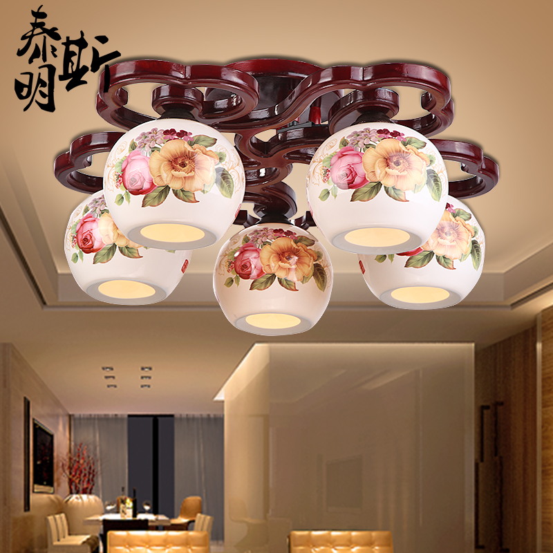 现代新中式客厅吸顶灯仿复古陶瓷实木吸顶灯卧室餐厅灯具书房灯饰