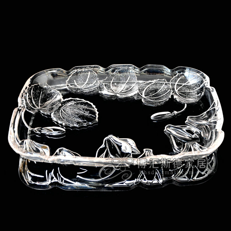 大号欧式长方形托盘杯子盘水晶水果盘玻璃干果盘透明客厅茶盘创意
