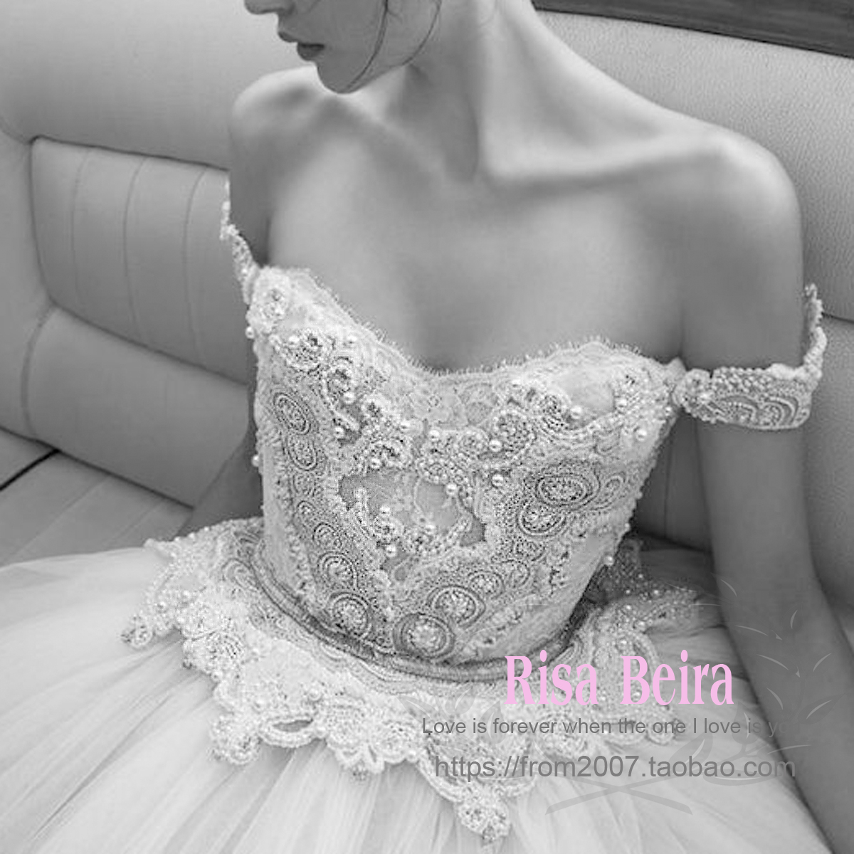 【新款特价】2015年独家一字肩重工刺绣珍珠复古蕾丝公主蓬裙婚纱