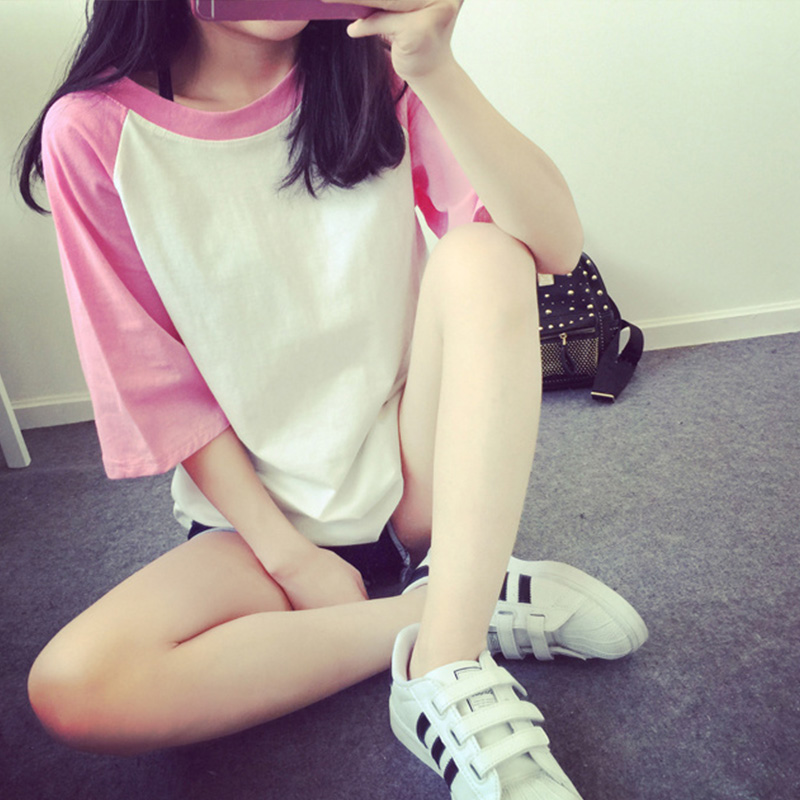 2015新款韩版短袖T恤女夏宽松圆领大码半袖学生上衣百搭打底衫潮