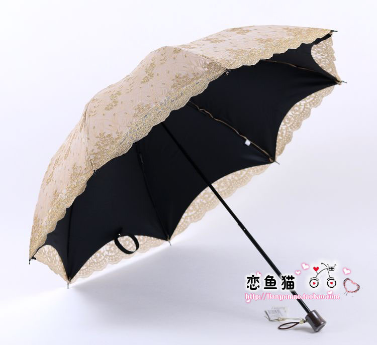 缀美专柜正品 时尚韩版两折绣花双层太阳伞蕾丝超强防晒遮阳伞